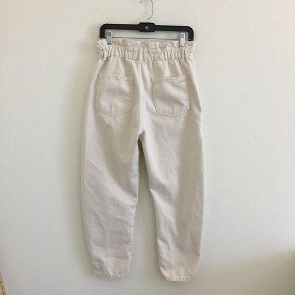 ZARA High Waist Baggy Fit Paper Bag Carrot Leg Ankle Rigid Womens 6 Ivory - Picture 10 of 15